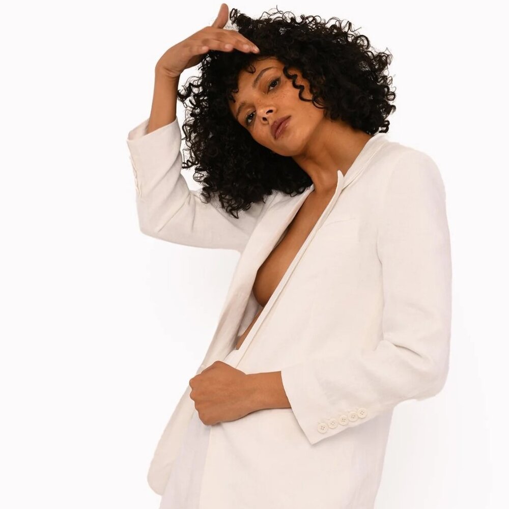 [NWT] SPRWMN White Linen Blazer with silk liner - SMALL